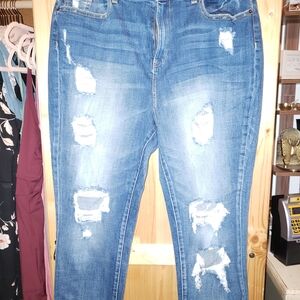 Soho High Waist Crop Boyfriend Jeans - Blue